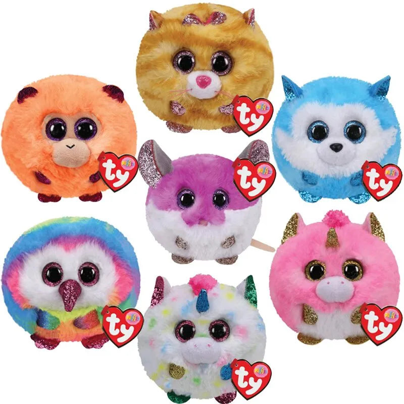 PelĂșcia TY Puff Redonda Bichinho Fofo Apertar Olhos Glitter Beanie Balls