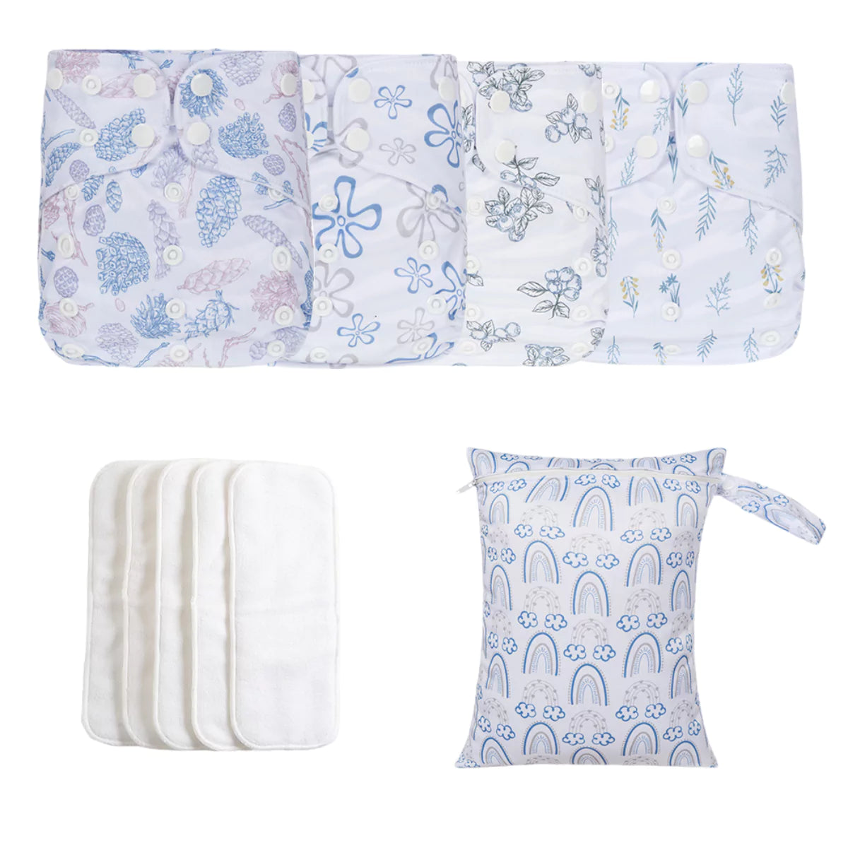 Kit 4 Fraldas Ecológicas de Pano Reutilizáveis e Reguláveis para Bebê