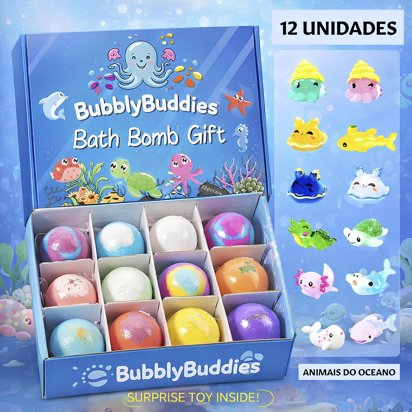 caixa com 12 bombas de banho surpresa oceânicas